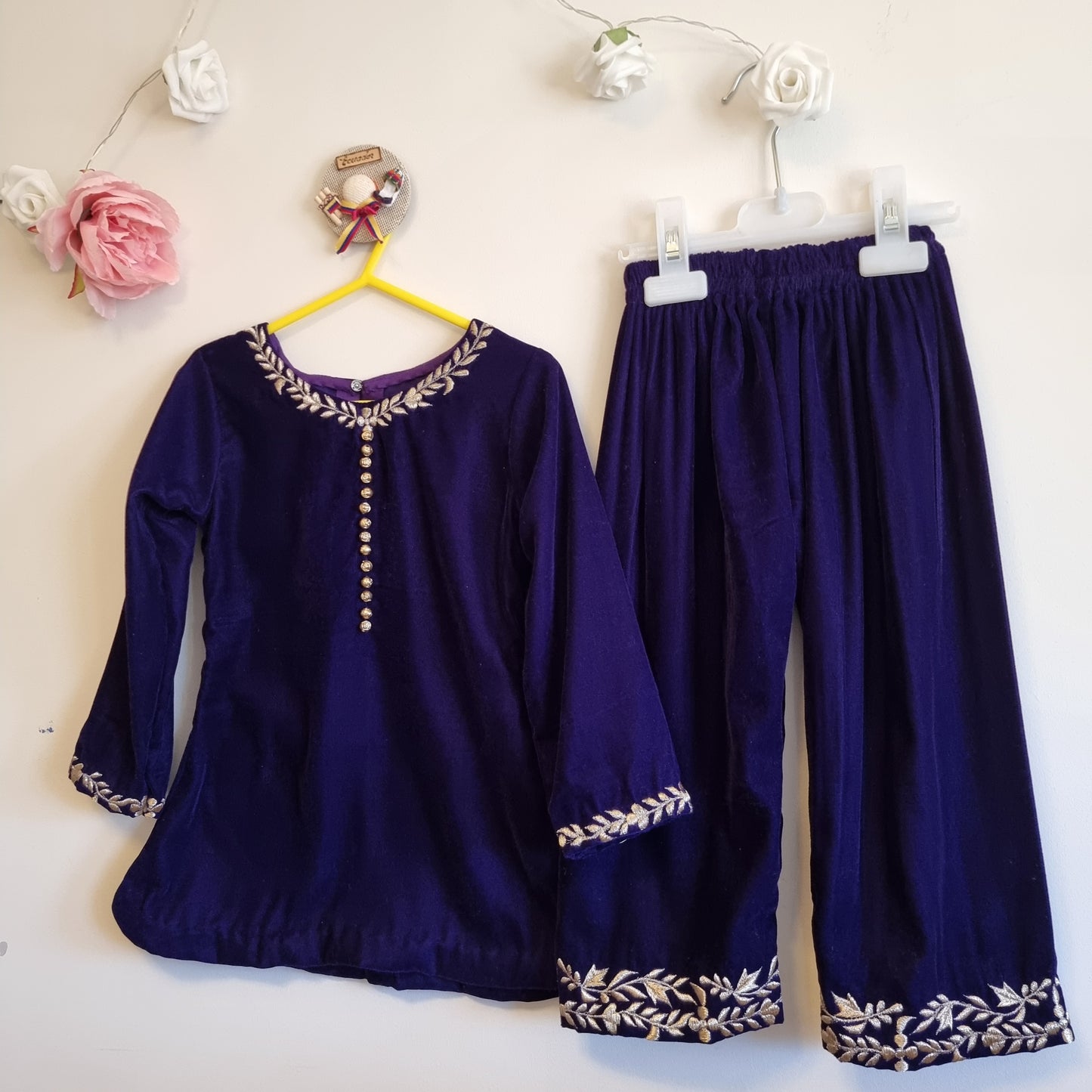 Baby Girl Winter Velvet Dress || Baby Girl Deep Purple Embroidered Velvet Dress