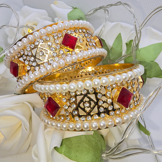 Old Style Kara Pair with White Pearls