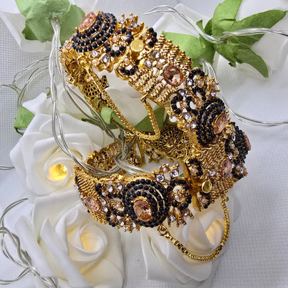 Gold Plated Asian Kara Pair with Zirconia