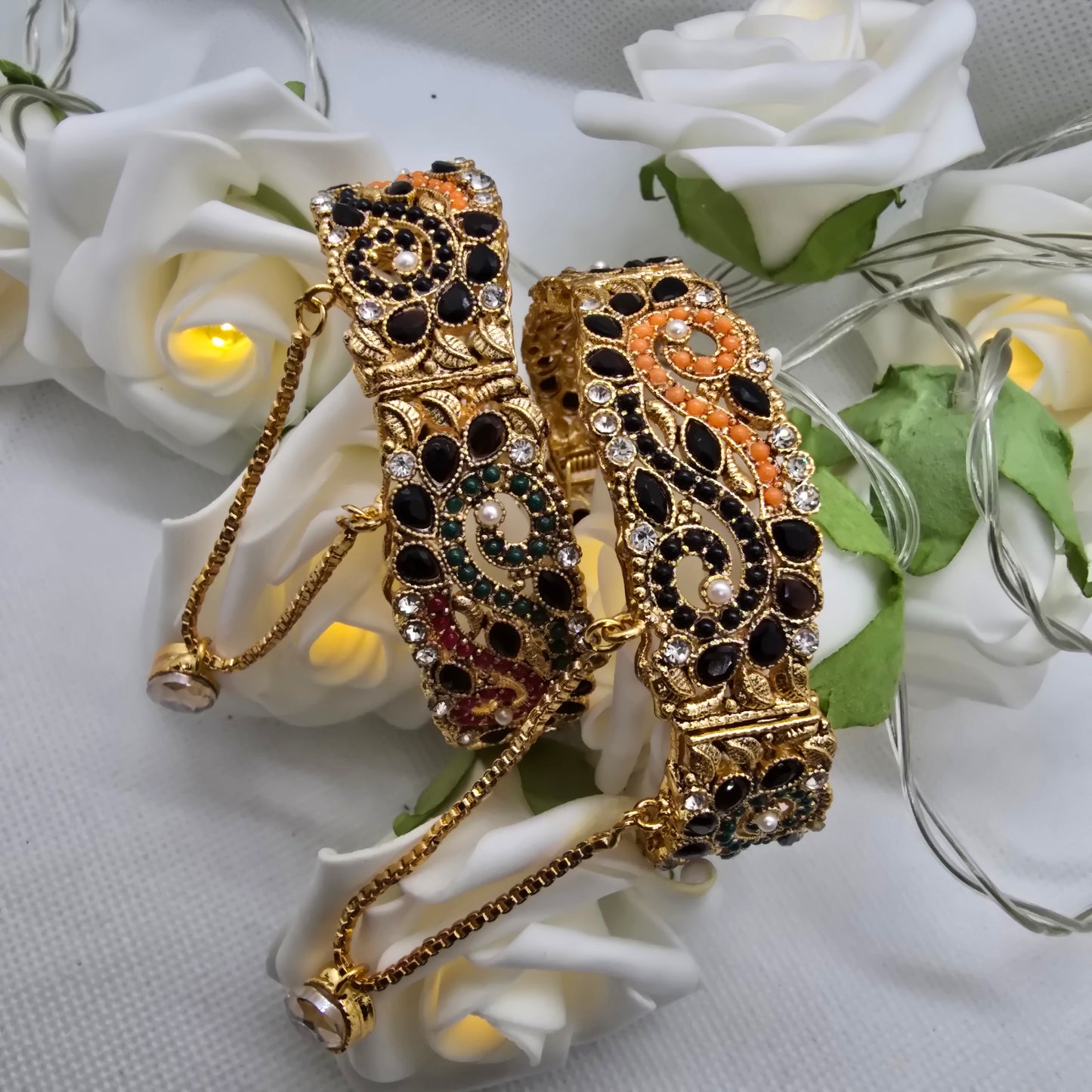 Pakistani/ Indian/ Asian Openable Kara Pair || Gold Plated Karas with Zirconia