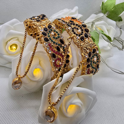 Pakistani/ Indian/ Asian Openable Kara Pair || Gold Plated Karas with Zirconia