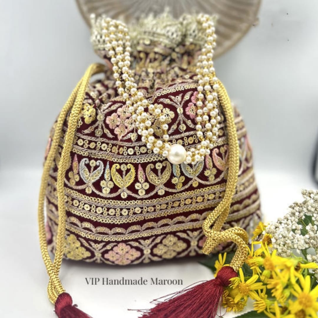 Indian Ethnic Potli Bag Handmade Wedding Embroidered Purse For Women Girls