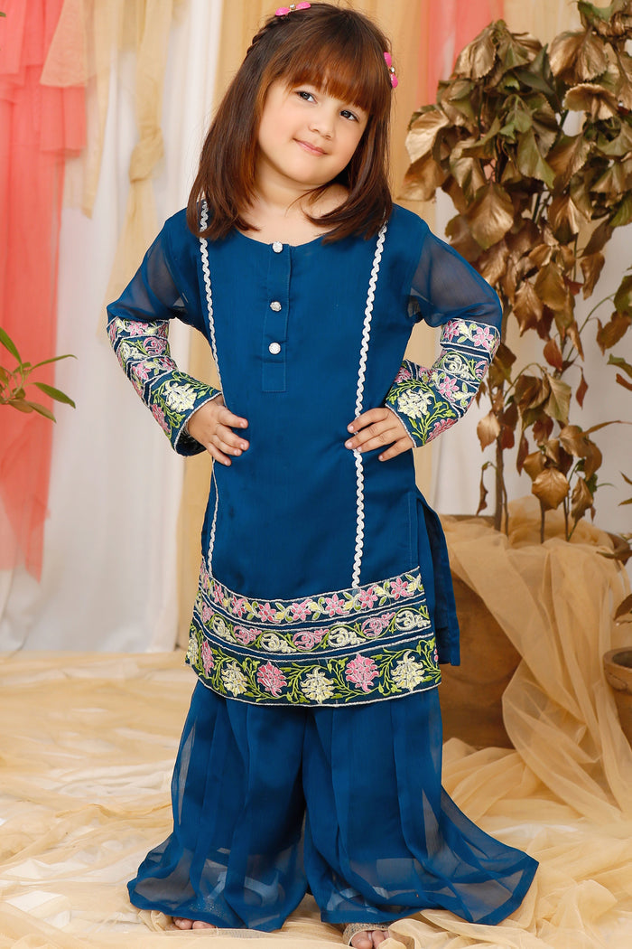 Baby Girl Embroidered Frock and Trouser || Blue Baby Girl Dress Perfect for Eid and Occasion Wear